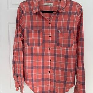 Abercrombie & Fitch Coral Plaid Button-Down Shirt